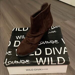 Wild Diva Chocolate Suede Ankle Boots
